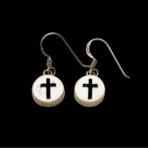Dainty Vintage Sterling Silver Cross Dangle Pierced Earrings Nice
